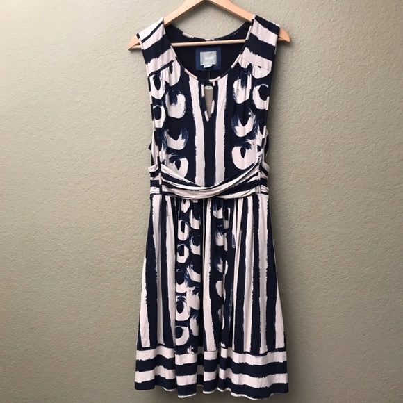 Anthropologie Maeve Sennebec Dress Navy/Creme M - Picture 5 of 8